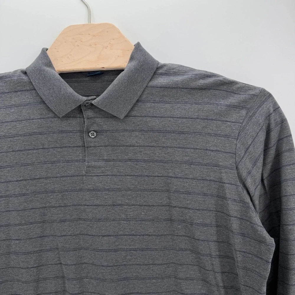 Polo Ralph Lauren Long Sleeve Polo Mens L Grey Striped Preppy Classic Logo VTG